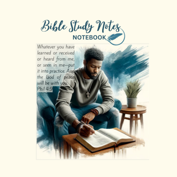 product image for the Bible Study Notes Journal for Men showing a young African American man studying his bible.