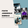 Product image for faith product bundle for men showing cover page of the 3 journals in the bundle - sermon notes, bible study notes and daily devotional journals for men.