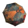 Product image for the Whimsical Weather Umbrella, an artistic umbrella featuring three vibrant female figures holding colorful umbrellas against a backdrop of abstract patterns in vibrant hues.