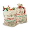 Santa drawstring Christmas gift bag designed with cute Christmas ornaments with the words "Jesus the gift that keeps on giving" on one side and "Merry Christmas" on the other.