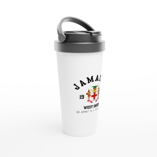 White 15oz Stainless Steel Travel Mug COA - JAMAICA